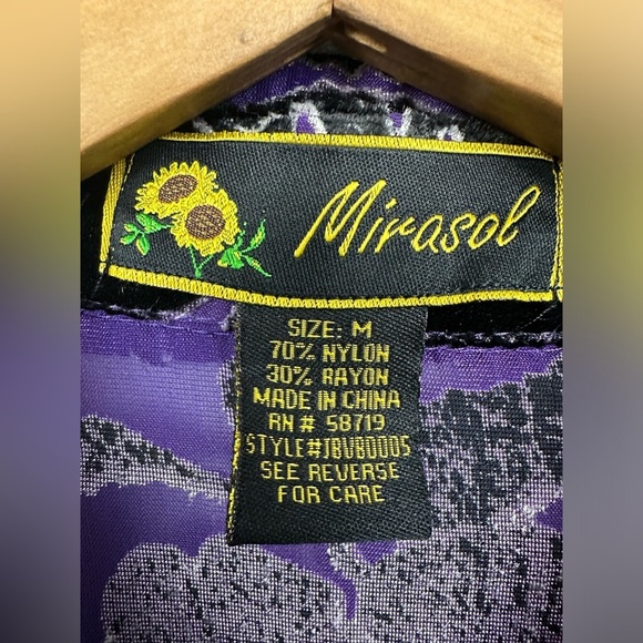 Mirasol Purple Velvet Burnout Button Up Sheer Shirt Sz M - Picture 9 of 10